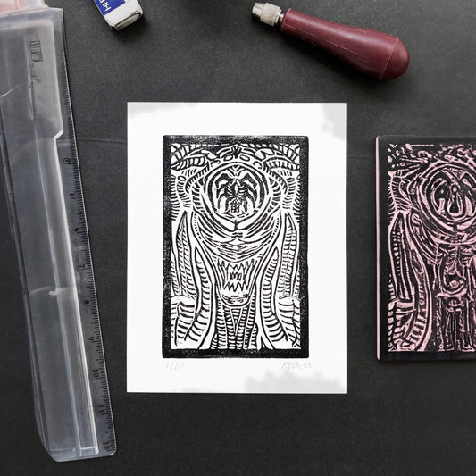 Xenomorph Linocut Print
